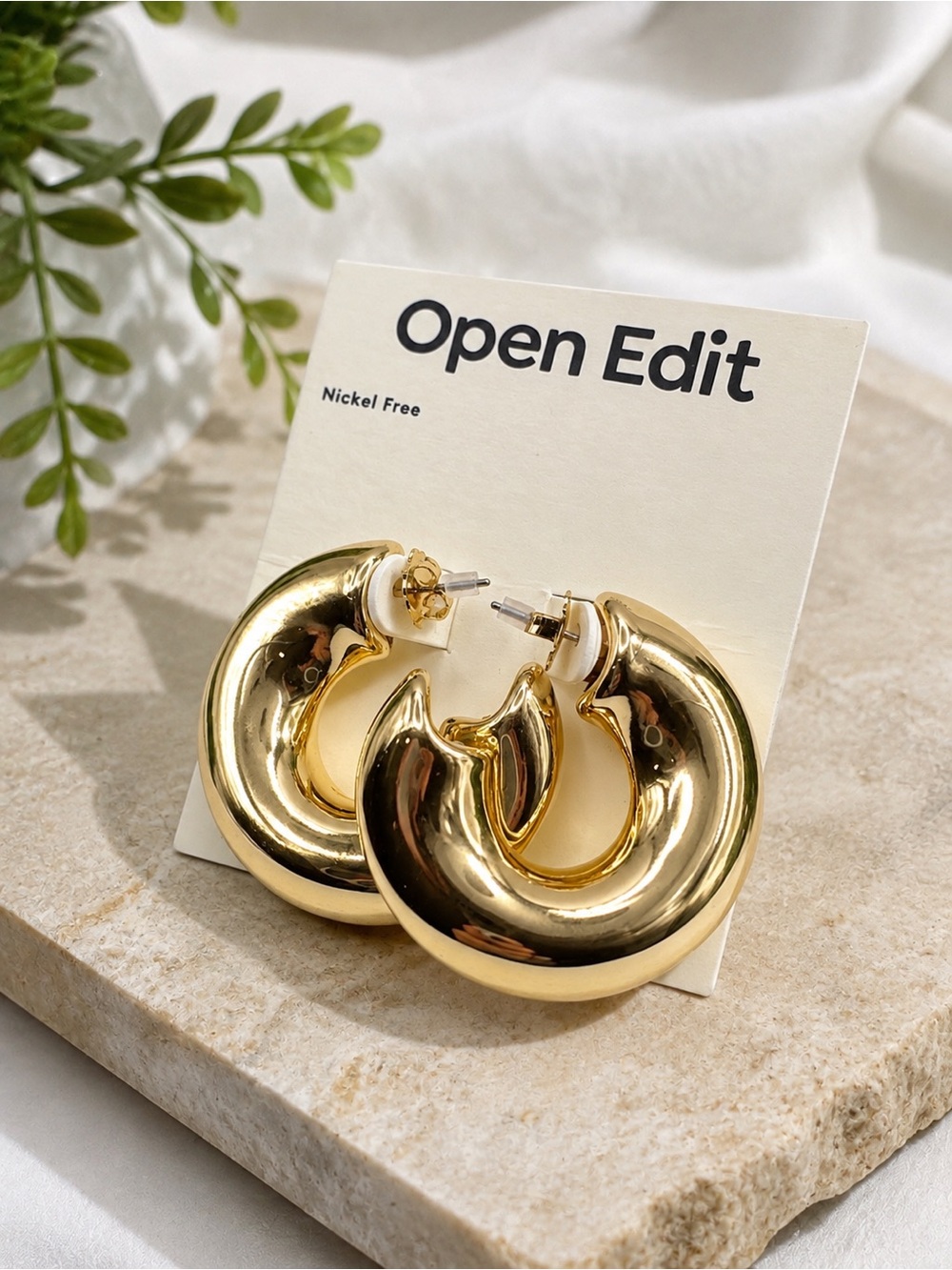 Open Edit Chunky Gold-Tone Hoop Earrings – Nickel Free (BR1010/2)